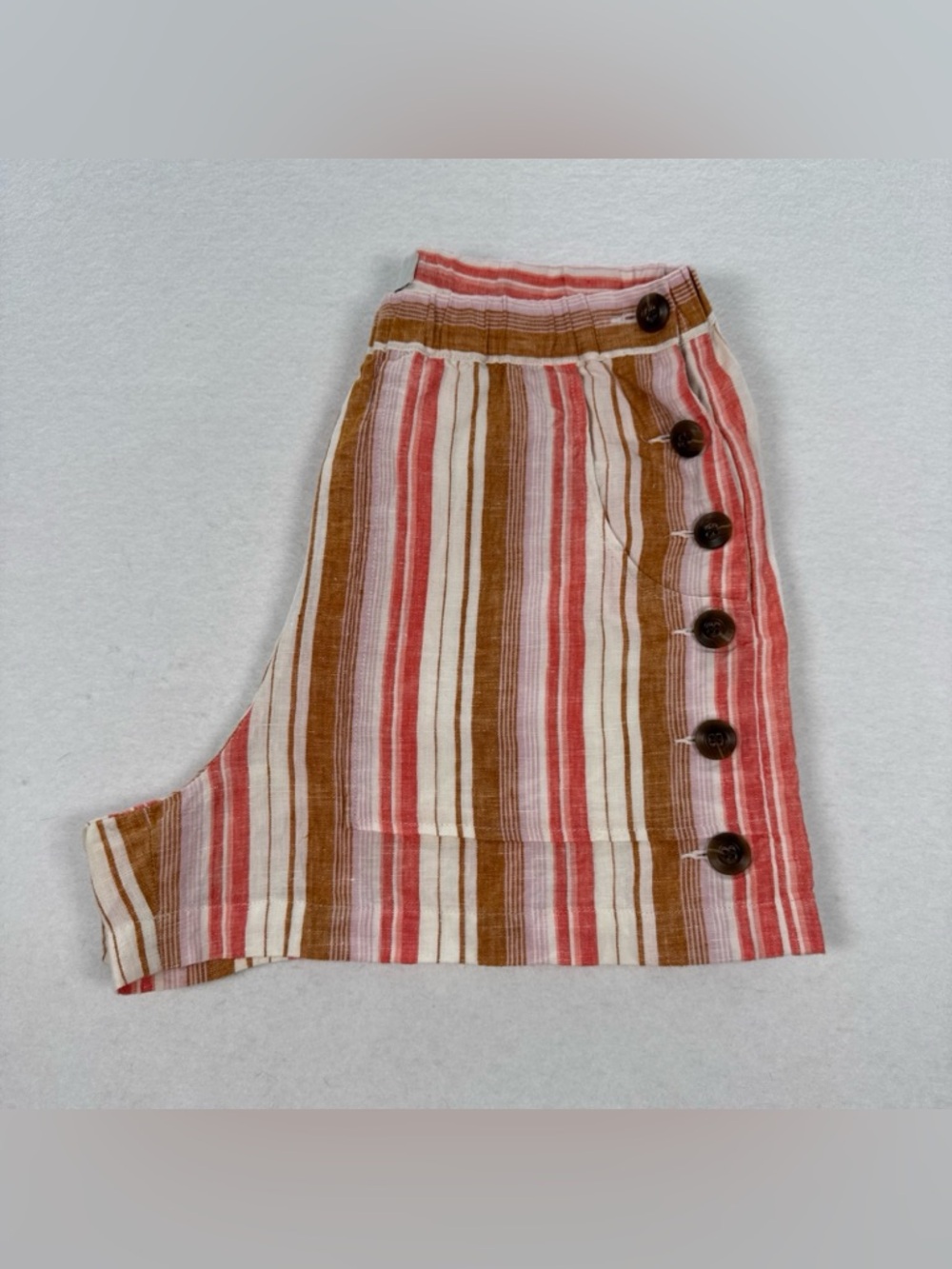 Joie 100% Linen Striped Shorts Women’s Small Side Buttons Back Pockets Beach - Picture 11 of 11